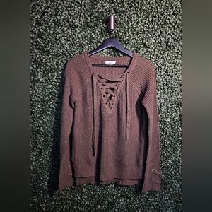 Cloud Chaser Lace-Up Knit Sweater - Brown